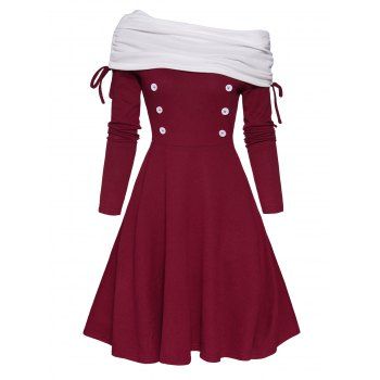 Contrast Colorblock Dress Cinched Foldover Long Sleeve High Waisted Mock Button A Line Mini Dress, Red
Contrast Colorblock Dress Cinched Foldover Long Sleeve High Waisted Mock Button A Line Mini Dress, Red
