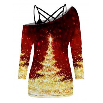 Sparkly Christmas Tree Print Skew Collar Long Sleeve Top And Crisscross Adjustable Strap Camisole Two Piece Set, Deep red
Sparkly Christmas Tree Print Skew Collar Long Sleeve Top And Crisscross Adjustable Strap Camisole Two Piece Set, Deep red