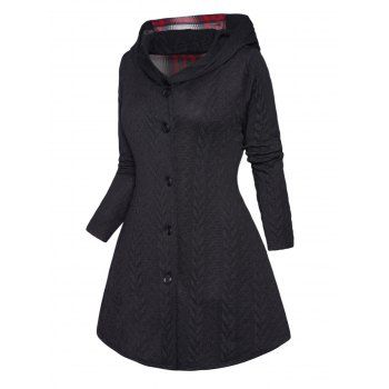Cable Knit Coat Plaid Print Panel Hooded Coat Lace Up Full Sleeve Button Up Long Knitted Coat, Black
Cable Knit Coat Plaid Print Panel Hooded Coat Lace Up Full Sleeve Button Up Long Knitted Coat, Black