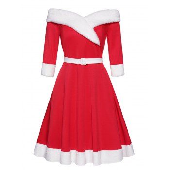 Christmas Dress Faux Fur Panel Belted Off The Shoulder High Waisted A Line Mini Dress, Red
Christmas Dress Faux Fur Panel Belted Off The Shoulder High Waisted A Line Mini Dress, Red