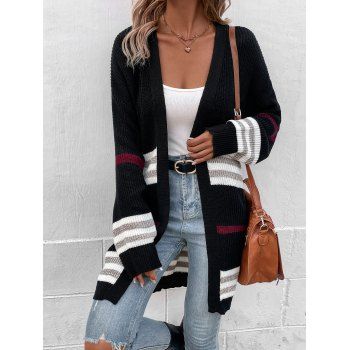 Contrast Stripe Graphic Long Sweater Cardigan Drop Shoulder Open Front Long Sleeve Cardigan, Multicolor a
Contrast Stripe Graphic Long Sweater Cardigan Drop Shoulder Open Front Long Sleeve Cardigan, Multicolor a