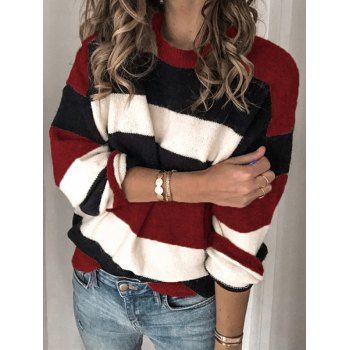 Contrasting Colorblock Sweater Drop Shoulder Crew Neck Ribbed Hem Sweater, Deep red
Contrasting Colorblock Sweater Drop Shoulder Crew Neck Ribbed Hem Sweater, Deep red