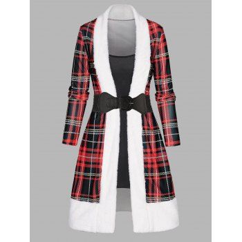 Christmas Dress Plaid Print Faux Fur Panel Faux Twinset Dress Belted Long Sleeve A Line Mini Dress, Deep red
Christmas Dress Plaid Print Faux Fur Panel Faux Twinset Dress Belted Long Sleeve A Line Mini Dress, Deep red