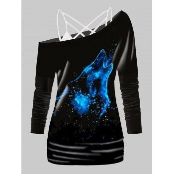 Skew Collar Animal Head Print Long Sleeve Knit Top And Crisscross Pure Color Camisole Two Piece Set, Black
Skew Collar Animal Head Print Long Sleeve Knit Top And Crisscross Pure Color Camisole Two Piece Set, Black