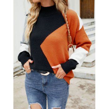 Contrast Colorblock Sweater Mock Neck Long Sleeve Pullover Drop Shoulder Sweater, Multicolor
Contrast Colorblock Sweater Mock Neck Long Sleeve Pullover Drop Shoulder Sweater, Multicolor