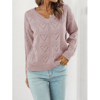Heart Pattern Sweater Hollow Out Plain Color V Neck Long Sleeve Pullover Sweater, Light pink
Heart Pattern Sweater Hollow Out Plain Color V Neck Long Sleeve Pullover Sweater, Light pink