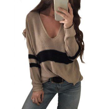 Contrasting Stripe Graphic Sweater Drop Shoulder V Neck Casual Sweater, Light coffee
Contrasting Stripe Graphic Sweater Drop Shoulder V Neck Casual Sweater, Light coffee