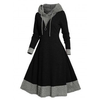 Colorblock Textured Knit Hooded Dress O Ring Zipper Long Sleeve Drawstring Hood Knitted Dress, Black
Colorblock Textured Knit Hooded Dress O Ring Zipper Long Sleeve Drawstring Hood Knitted Dress, Black