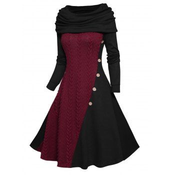 Cable Knit Panel Long Sleeve Knit Dress Mock Button Cowl Neck A Line Knitted Dress, Black
Cable Knit Panel Long Sleeve Knit Dress Mock Button Cowl Neck A Line Knitted Dress, Black