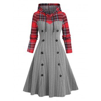 Plaid Textured Knit Hooded Dress Lace Up Mock Button Drawstring Hood Mini Dress, Gray
Plaid Textured Knit Hooded Dress Lace Up Mock Button Drawstring Hood Mini Dress, Gray