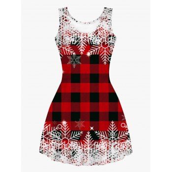 Christmas Snowflake Plaid Print Mini Dress Scoop Neck Sleeveless High Waist Cami Dress, Multicolor
Christmas Snowflake Plaid Print Mini Dress Scoop Neck Sleeveless High Waist Cami Dress, Multicolor