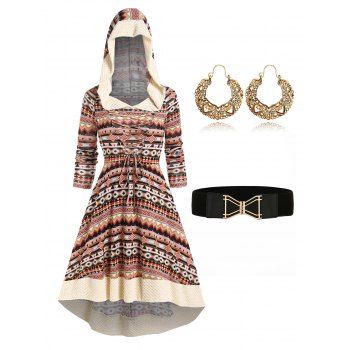 Ethnic Style Printed Faux Fur Lace Up Textured Panel A Line Midi Hooded Dress And Cut Out Earrings Elastic Waist Belt Outfit, Light coffee
Ethnic Style Printed Faux Fur Lace Up Textured Panel A Line Midi Hooded Dress And Cut Out Earrings Elastic Waist Belt Outfit, Light coffee