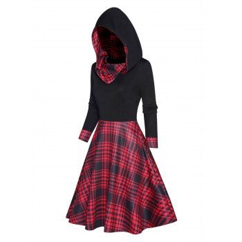 Plaid Print Panel Hoodie Dress High Waisted Long Sleeve A Line Mini Hooded Dress, Black
Plaid Print Panel Hoodie Dress High Waisted Long Sleeve A Line Mini Hooded Dress, Black