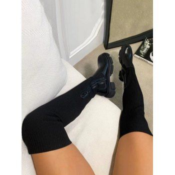 Solid Color Non Slip Zip Up Knit Panel Over The Knee Boots, Black
Solid Color Non Slip Zip Up Knit Panel Over The Knee Boots, Black