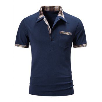 Plaid Print Panel T Shirt Front Pocket Short Sleeve Turn Down Collar Casual Tee, Deep blue
Plaid Print Panel T Shirt Front Pocket Short Sleeve Turn Down Collar Casual Tee, Deep blue