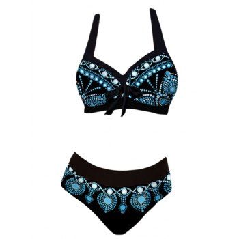 Beach Bikini Swimsuit Geometric Print Swimwear Bowknot Padded Halter Summer Bathing Suit, Blue
Beach Bikini Swimsuit Geometric Print Swimwear Bowknot Padded Halter Summer Bathing Suit, Blue