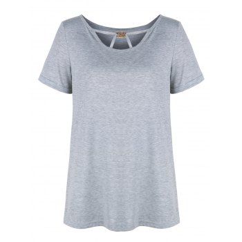 Cut Out T Shirt Metal Detail Short Sleeve Simple Style Casual Tee, Light gray 
Cut Out T Shirt Metal Detail Short Sleeve Simple Style Casual Tee, Light gray