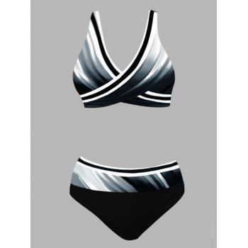 Colorful Stripe Print Bikini Swimsuit Cut Out Detail Beach Swimwear Set Padded Two Piece Bathing Suit, Black
Colorful Stripe Print Bikini Swimsuit Cut Out Detail Beach Swimwear Set Padded Two Piece Bathing Suit, Black