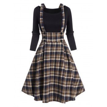 Plaid Print Vintage Faux Twinset Dress Long Sleeve Crossover Mini 2 In 1 Dress, Coffee
Plaid Print Vintage Faux Twinset Dress Long Sleeve Crossover Mini 2 In 1 Dress, Coffee