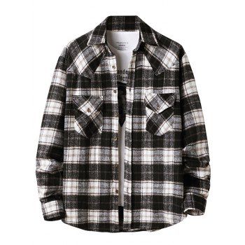 Long Sleeve Plaid Shirt Pocket Patches Button Up Drop Shoulder Shirt, Black
Long Sleeve Plaid Shirt Pocket Patches Button Up Drop Shoulder Shirt, Black