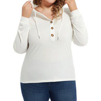 Plus Size Half Button Hooded Drop Shoulder Solid Color Drawstring Hood Curve Top, White
Plus Size Half Button Hooded Drop Shoulder Solid Color Drawstring Hood Curve Top, White
