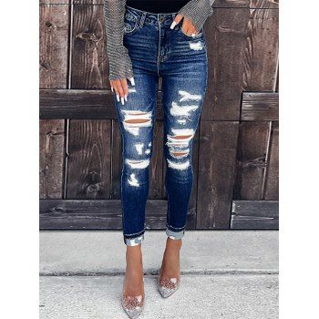 Ripped Jeans Dark Wash Zipper Fly Distressed Pockets Skinny Long Demin Pants, Blue
Ripped Jeans Dark Wash Zipper Fly Distressed Pockets Skinny Long Demin Pants, Blue