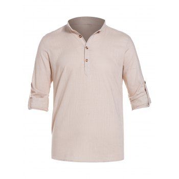 Textured Shirt Half Button Stand Collar Roll Up Long Sleeve Curved Hem Shirt, Light yellow
Textured Shirt Half Button Stand Collar Roll Up Long Sleeve Curved Hem Shirt, Light yellow