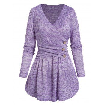 Space Dye Top Crossover Mock Button V Neck Skirted Full Sleeve Long Top, Light purple
Space Dye Top Crossover Mock Button V Neck Skirted Full Sleeve Long Top, Light purple