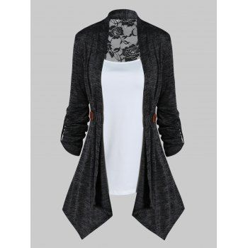 Rose Lace Insert Heathered Open Front Asymmetric Top And Basic Camisole Colorblock Two Piece Set, Dark gray
Rose Lace Insert Heathered Open Front Asymmetric Top And Basic Camisole Colorblock Two Piece Set, Dark gray