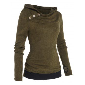 Colorblock Panel Thumb Hole Long Sleeve Knit Hooded Top Mock Button Ruched Knitted Top With Hood, Deep green
Colorblock Panel Thumb Hole Long Sleeve Knit Hooded Top Mock Button Ruched Knitted Top With Hood, Deep green