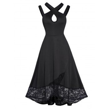 Cut Out Keyhole Sheer Party Dress High Waist Floral Lace Panel Asymmetric Midi Dress, Black
Cut Out Keyhole Sheer Party Dress High Waist Floral Lace Panel Asymmetric Midi Dress, Black