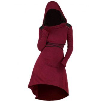 Colorblock High Low Hooded Dress Belted Long Sleeve Midi Dress With Hood, Deep red
Colorblock High Low Hooded Dress Belted Long Sleeve Midi Dress With Hood, Deep red