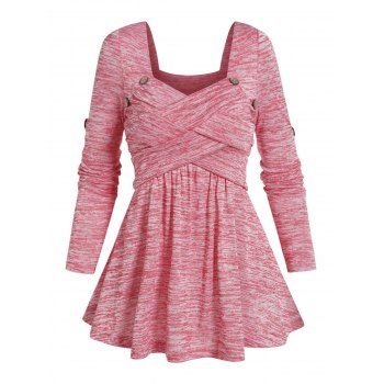 Crossover Long Sleeve Heathered Top Sweetheart Neck Mock Button Empire Waist Top, Light pink
Crossover Long Sleeve Heathered Top Sweetheart Neck Mock Button Empire Waist Top, Light pink