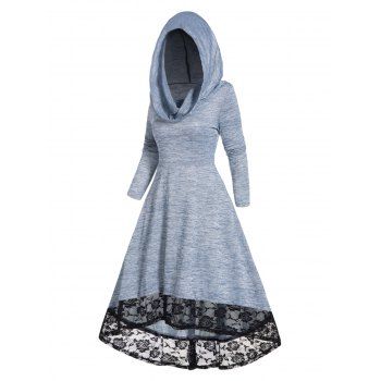 Space Dye Hooded Dress Flower Lace Panel High Waisted Long Sleeve High Low Midi Dress, Light blue
Space Dye Hooded Dress Flower Lace Panel High Waisted Long Sleeve High Low Midi Dress, Light blue