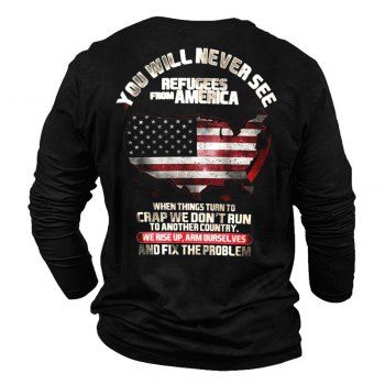 Letter American Flag Print Graphic T Shirt Round Neck Long Sleeve Casual Tee, Black
Letter American Flag Print Graphic T Shirt Round Neck Long Sleeve Casual Tee, Black