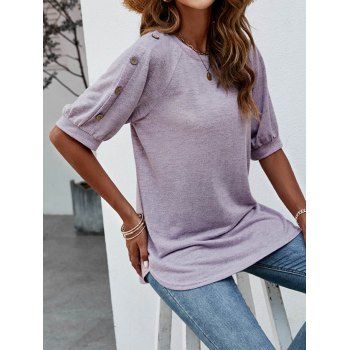 Solid Color T Shirt Mock Button Round Neck Half Raglan Sleeve Casual Tee, Light purple
Solid Color T Shirt Mock Button Round Neck Half Raglan Sleeve Casual Tee, Light purple