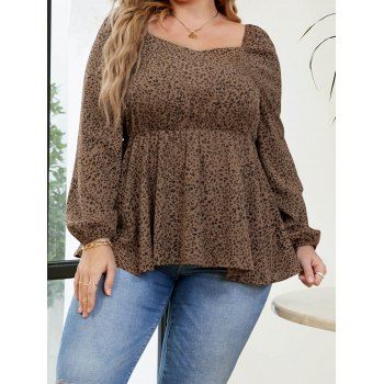 Plus Size Allover Leopard Print Blouse Raglan Sleeve High Waist Blouse, Coffee
Plus Size Allover Leopard Print Blouse Raglan Sleeve High Waist Blouse, Coffee
