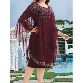 Plus Size Chiffon Dress Rhinestone Bat Sleeve High Waisted Straight Midi Dress, Red
Plus Size Chiffon Dress Rhinestone Bat Sleeve High Waisted Straight Midi Dress, Red