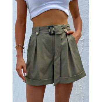 Plain Color Shorts Square Ring Belted Pockets Elastic High Waisted Wide Leg Shorts, Deep green
Plain Color Shorts Square Ring Belted Pockets Elastic High Waisted Wide Leg Shorts, Deep green