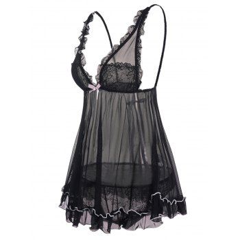 Sheer Mesh Contrasting Trim Plunge Lingerie Set Bowknot Lace Panel Adjustable Strap Lingerie Two Piece Set, Black
Sheer Mesh Contrasting Trim Plunge Lingerie Set Bowknot Lace Panel Adjustable Strap Lingerie Two Piece Set, Black