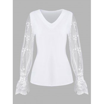 Embroidery Leaf Lace Panel Blouse Poet Sleeve Plain Color V Neck Casual Top, White
Embroidery Leaf Lace Panel Blouse Poet Sleeve Plain Color V Neck Casual Top, White
