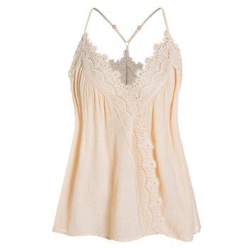 Lace Panel Cami Top Solid Color Spaghetti Strap V Neck Casual Tank Top, Light yellow
Lace Panel Cami Top Solid Color Spaghetti Strap V Neck Casual Tank Top, Light yellow
