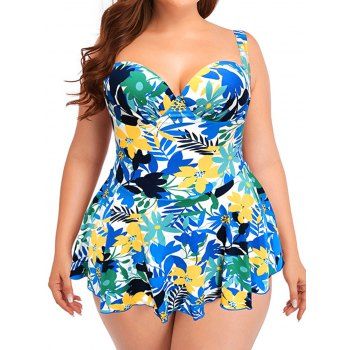 Plus Size Tropical Flower Leaf Print Swim Dress Underwire Tummy Control One-piece Swimwear, Multicolor
Plus Size Tropical Flower Leaf Print Swim Dress Underwire Tummy Control One-piece Swimwear, Multicolor