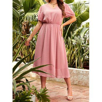 Plus Size Dress Swiss Dots Plain Color V Neck High Waisted A Line Midi Dress, Light pink
Plus Size Dress Swiss Dots Plain Color V Neck High Waisted A Line Midi Dress, Light pink