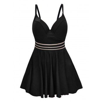 Plus Size Sheer Stripe Underwire Modest Swimsuit Adjustable Strap Tankini Swimsuit High Waist Bathing Suit, Black
Plus Size Sheer Stripe Underwire Modest Swimsuit Adjustable Strap Tankini Swimsuit High Waist Bathing Suit, Black