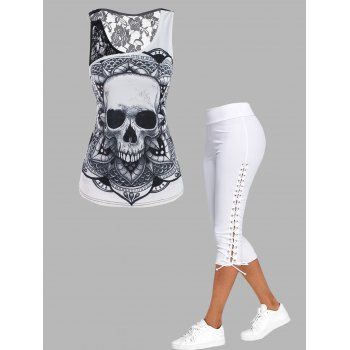 Lace Panel O Ring Skull Print Tank Top And Lace Up Skinny Capri Leggings Outfit, Multicolor
Lace Panel O Ring Skull Print Tank Top And Lace Up Skinny Capri Leggings Outfit, Multicolor