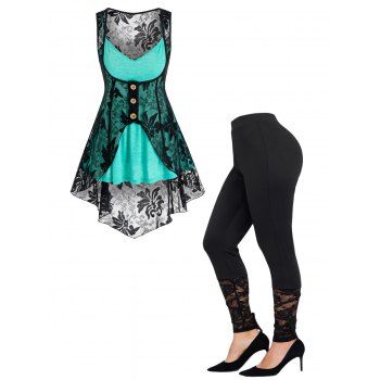 Sleeveless Sheer Flower Lace High Low Top And Sheer Flower Lace Panel Lace Up Skinny Leggings Outfit, Multicolor
Sleeveless Sheer Flower Lace High Low Top And Sheer Flower Lace Panel Lace Up Skinny Leggings Outfit, Multicolor