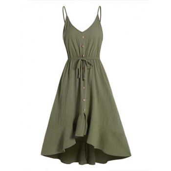 Plain Color Cami Dress Mock Button High Waisted Tied Flounce High Low Midi Dress, Deep green
Plain Color Cami Dress Mock Button High Waisted Tied Flounce High Low Midi Dress, Deep green