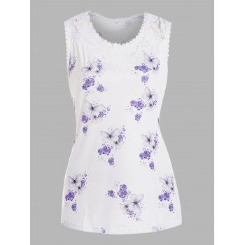 Flower Butterfly Print Tank Top See Thru Lace Panel Sleeveless T Shirt, Multicolor a
Flower Butterfly Print Tank Top See Thru Lace Panel Sleeveless T Shirt, Multicolor a