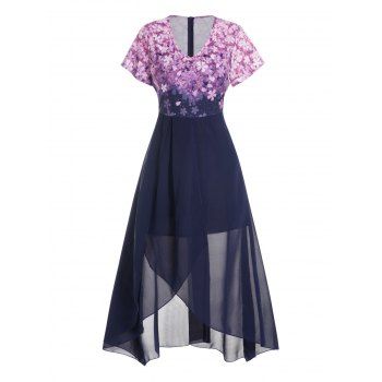 Flower Print Chiffon Dress High Waisted V Neck Short Sleeve Asymmetrical Midi Dress, Multicolor a
Flower Print Chiffon Dress High Waisted V Neck Short Sleeve Asymmetrical Midi Dress, Multicolor a